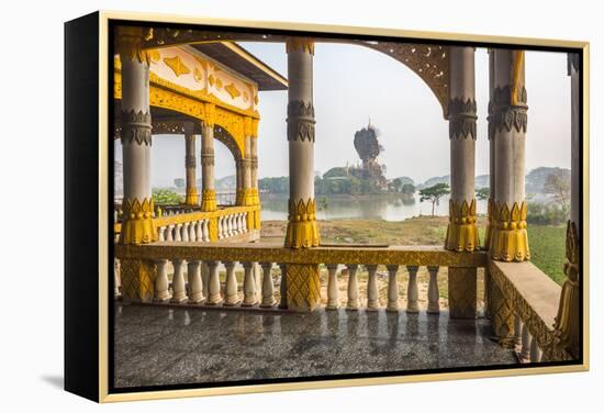 Kyauk Kalap Buddhist Temple in the Middle of a Lake at Sunrise, Hpa An, Kayin State (Karen State)-Matthew Williams-Ellis-Framed Premier Image Canvas