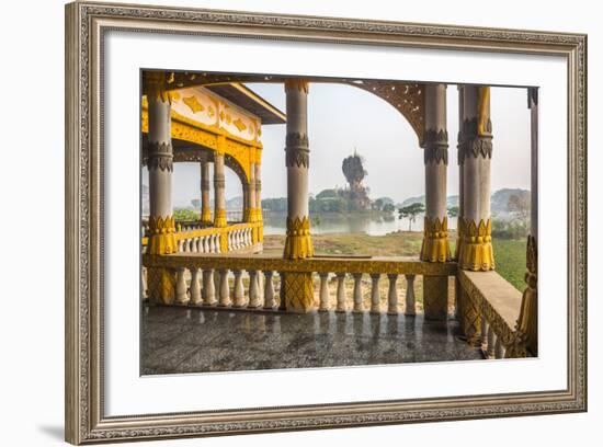 Kyauk Kalap Buddhist Temple in the Middle of a Lake at Sunrise, Hpa An, Kayin State (Karen State)-Matthew Williams-Ellis-Framed Photographic Print