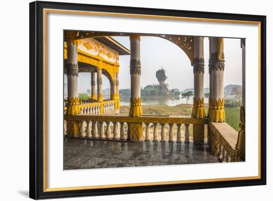 Kyauk Kalap Buddhist Temple in the Middle of a Lake at Sunrise, Hpa An, Kayin State (Karen State)-Matthew Williams-Ellis-Framed Photographic Print