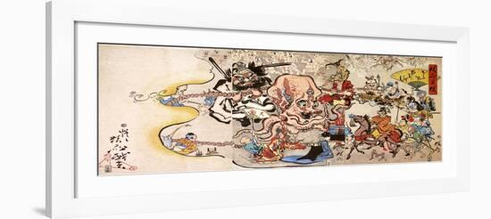 Kyosai Hyakukyo, Doke Hyakumamben, Triptych, 1864-Kyosai Kawanabe-Framed Giclee Print