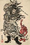 Crow Resting on Wood Trunk-Kyosai Kawanabe-Giclee Print
