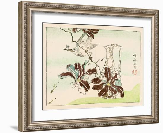 Kyosai Rakuga - Bird and Flowers-Kyosai Kawanabe-Framed Giclee Print