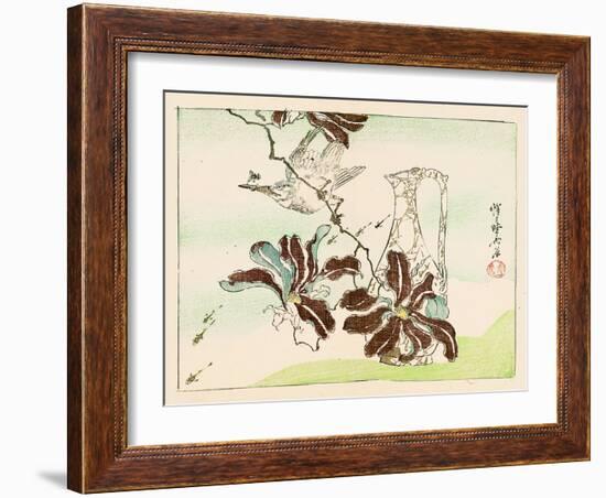 Kyosai Rakuga - Bird and Flowers-Kyosai Kawanabe-Framed Giclee Print