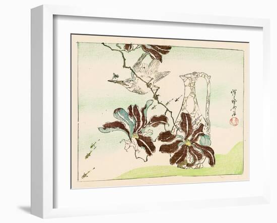 Kyosai Rakuga - Bird and Flowers-Kyosai Kawanabe-Framed Giclee Print