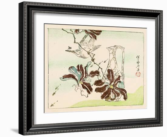 Kyosai Rakuga - Bird and Flowers-Kyosai Kawanabe-Framed Giclee Print