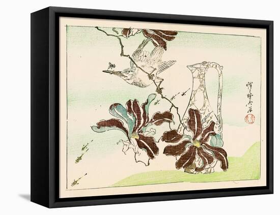 Kyosai Rakuga - Bird and Flowers-Kyosai Kawanabe-Framed Premier Image Canvas