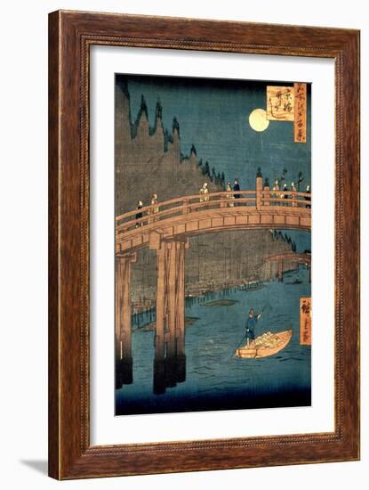 Kyoto Bridge by Moonlight, from the Series "100 Views of Famous Place in Edo," Pub. 1855-Ando Hiroshige-Framed Premium Giclee Print