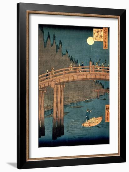 Kyoto Bridge by Moonlight, from the Series "100 Views of Famous Place in Edo," Pub. 1855-Ando Hiroshige-Framed Premium Giclee Print