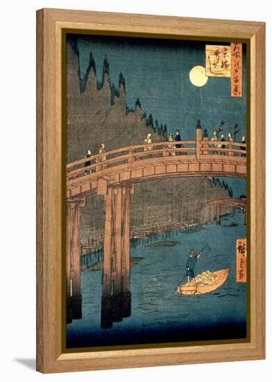 Kyoto Bridge by Moonlight, from the Series "100 Views of Famous Place in Edo," Pub. 1855-Ando Hiroshige-Framed Premier Image Canvas