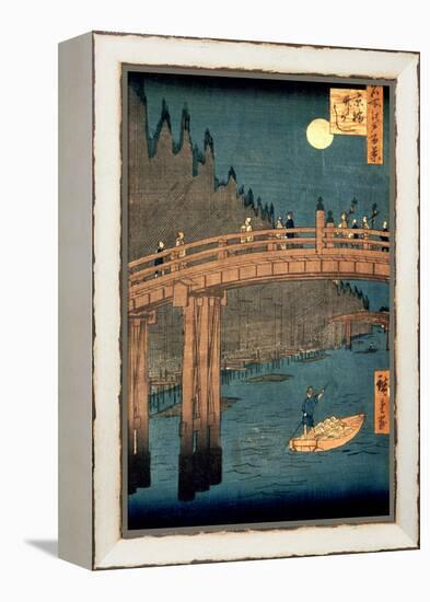 Kyoto Bridge by Moonlight, from the Series "100 Views of Famous Place in Edo," Pub. 1855-Ando Hiroshige-Framed Premier Image Canvas