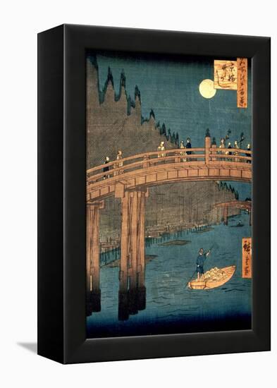 Kyoto Bridge by Moonlight, from the Series "100 Views of Famous Place in Edo," Pub. 1855-Ando Hiroshige-Framed Premier Image Canvas