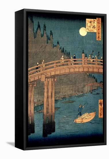 Kyoto Bridge by Moonlight, from the Series "100 Views of Famous Place in Edo," Pub. 1855-Ando Hiroshige-Framed Premier Image Canvas