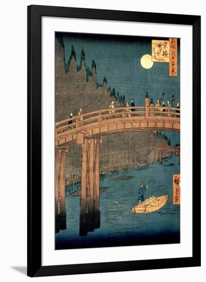 Kyoto Bridge by Moonlight, from the Series "100 Views of Famous Place in Edo," Pub. 1855-Ando Hiroshige-Framed Premium Giclee Print