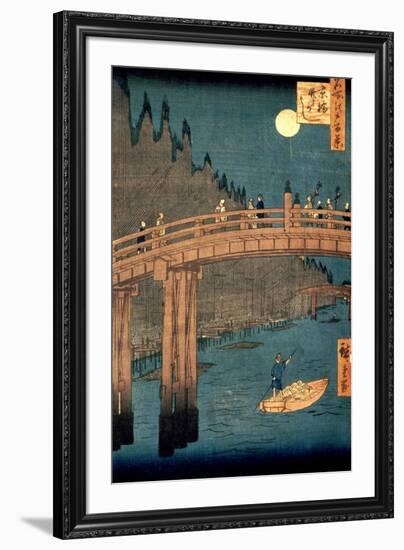 Kyoto Bridge by Moonlight, from the Series "100 Views of Famous Place in Edo," Pub. 1855-Ando Hiroshige-Framed Premium Giclee Print