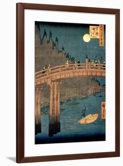Kyoto Bridge by Moonlight, from the Series "100 Views of Famous Place in Edo," Pub. 1855-Ando Hiroshige-Framed Premium Giclee Print