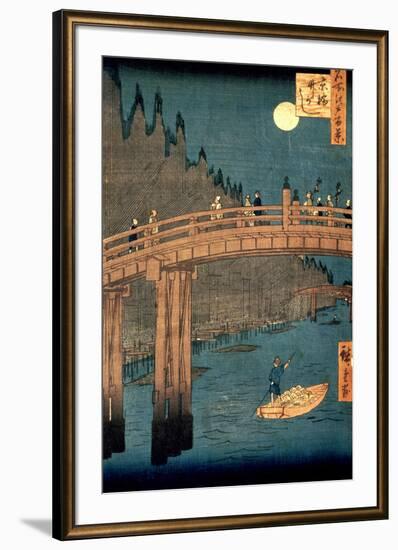 Kyoto Bridge by Moonlight, from the Series "100 Views of Famous Place in Edo," Pub. 1855-Ando Hiroshige-Framed Premium Giclee Print