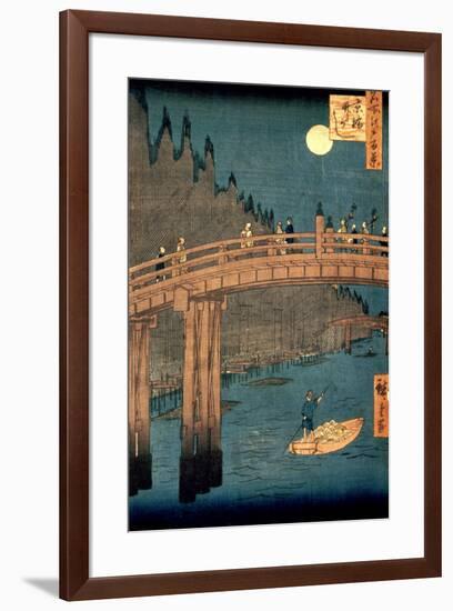 Kyoto Bridge by Moonlight, from the Series "100 Views of Famous Place in Edo," Pub. 1855-Ando Hiroshige-Framed Giclee Print