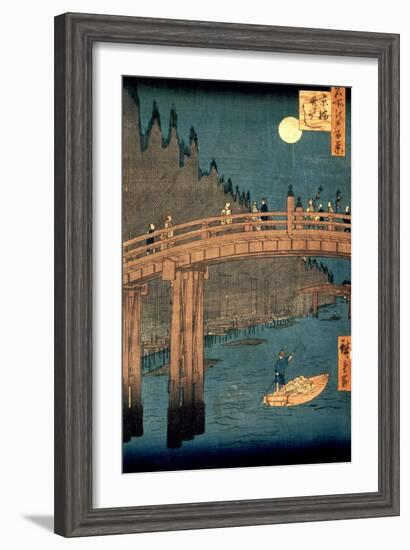 Kyoto Bridge by Moonlight, from the Series "100 Views of Famous Place in Edo," Pub. 1855-Ando Hiroshige-Framed Giclee Print