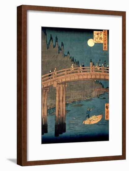 Kyoto Bridge by Moonlight, from the Series "100 Views of Famous Place in Edo," Pub. 1855-Ando Hiroshige-Framed Giclee Print