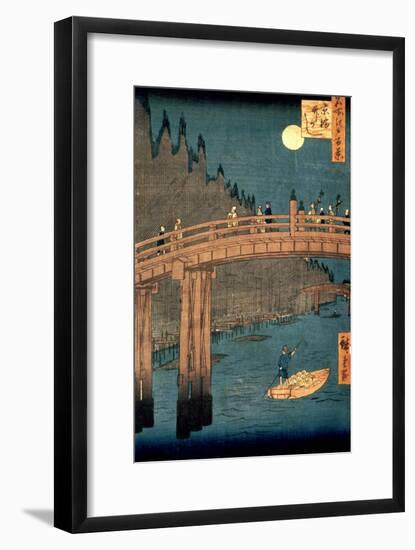 Kyoto Bridge by Moonlight, from the Series "100 Views of Famous Place in Edo," Pub. 1855-Ando Hiroshige-Framed Giclee Print