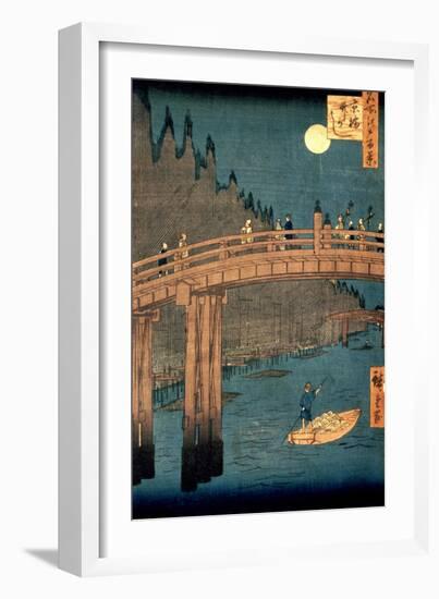 Kyoto Bridge by Moonlight, from the Series "100 Views of Famous Place in Edo," Pub. 1855-Ando Hiroshige-Framed Giclee Print