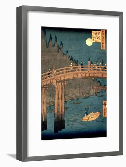 Kyoto Bridge by Moonlight, from the Series "100 Views of Famous Place in Edo," Pub. 1855-Ando Hiroshige-Framed Giclee Print