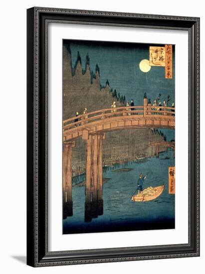 Kyoto Bridge by Moonlight, from the Series "100 Views of Famous Place in Edo," Pub. 1855-Ando Hiroshige-Framed Giclee Print