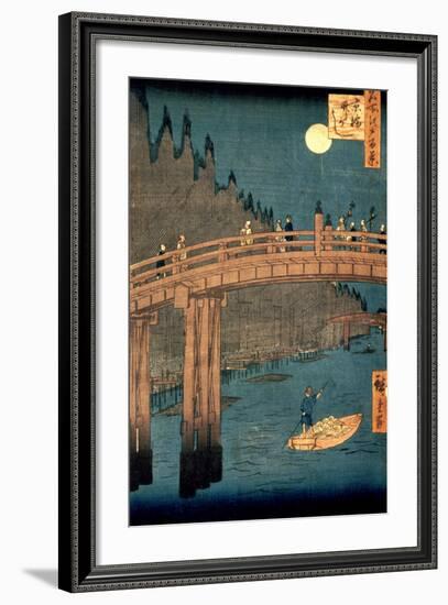 Kyoto Bridge by Moonlight, from the Series "100 Views of Famous Place in Edo," Pub. 1855-Ando Hiroshige-Framed Giclee Print