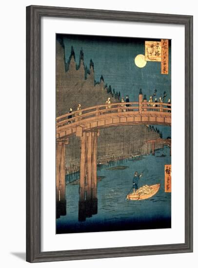 Kyoto Bridge by Moonlight, from the Series "100 Views of Famous Place in Edo," Pub. 1855-Ando Hiroshige-Framed Giclee Print