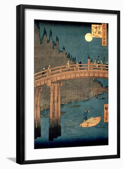 Kyoto Bridge by Moonlight, from the Series "100 Views of Famous Place in Edo," Pub. 1855-Ando Hiroshige-Framed Giclee Print