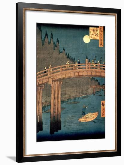 Kyoto Bridge by Moonlight, from the Series "100 Views of Famous Place in Edo," Pub. 1855-Ando Hiroshige-Framed Premium Giclee Print