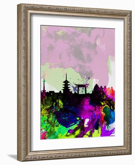 Kyoto Watercolor Skyline-NaxArt-Framed Art Print