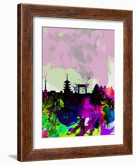 Kyoto Watercolor Skyline-NaxArt-Framed Art Print