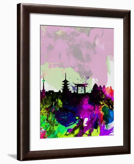 Kyoto Watercolor Skyline-NaxArt-Framed Art Print