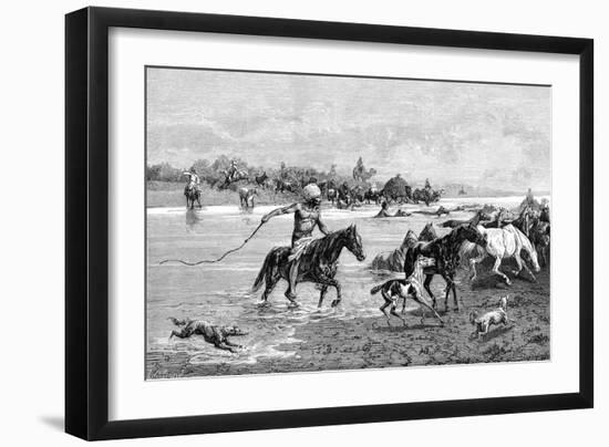 Kyrgyz Crossing a River, Kyrgyzstan, 1895-null-Framed Giclee Print