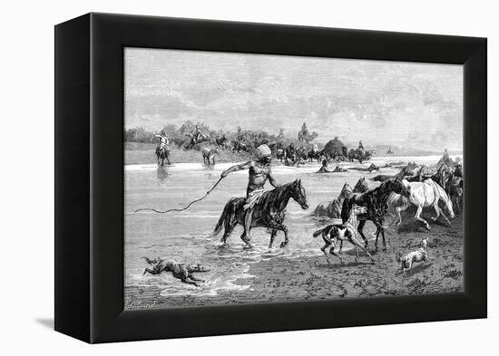 Kyrgyz Crossing a River, Kyrgyzstan, 1895-null-Framed Premier Image Canvas