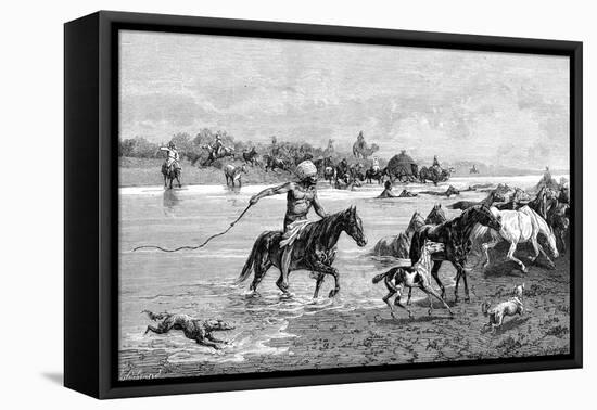 Kyrgyz Crossing a River, Kyrgyzstan, 1895-null-Framed Premier Image Canvas