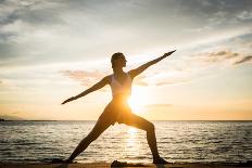 Full Length Side View of the Silhouette of a Fit Woman Practicing the Warrior Yoga Pose against Sky-Kzenon-Framed Photographic Print