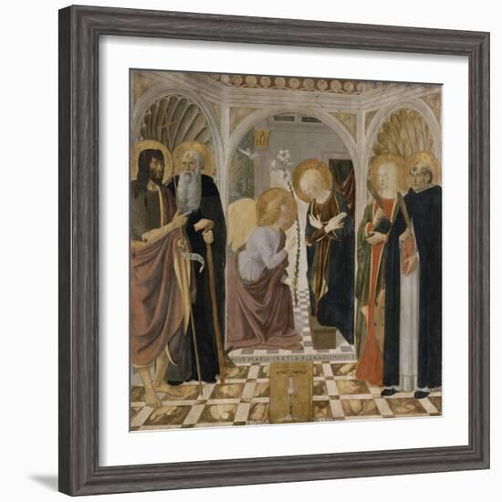 L'Annonciation et quatre saints. Avec saint Jean-Baptiste, saint Antoine, sainte Catherine et-Cosimo Rosselli-Framed Giclee Print