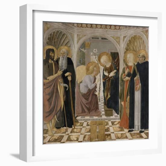 L'Annonciation et quatre saints. Avec saint Jean-Baptiste, saint Antoine, sainte Catherine et-Cosimo Rosselli-Framed Giclee Print