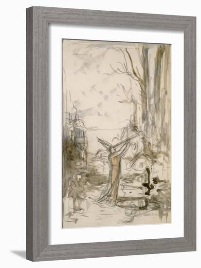 L'Astrologue qui se laisse tomber dans un puits. Esquisse pour les "Fables de La Fontaine"-Gustave Moreau-Framed Giclee Print