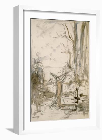 L'Astrologue qui se laisse tomber dans un puits. Esquisse pour les "Fables de La Fontaine"-Gustave Moreau-Framed Giclee Print