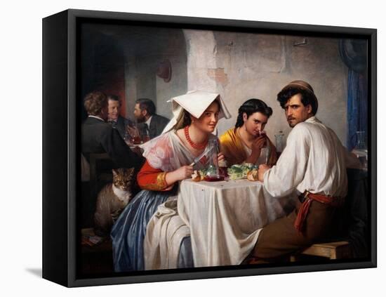 L'auberge Romaine  (In a Roman Osteria) Un Jeune Homme Au regard Menacant Et Deux Jeunes Femmes Du-Carl Bloch-Framed Premier Image Canvas