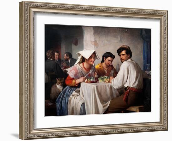 L'auberge Romaine  (In a Roman Osteria) Un Jeune Homme Au regard Menacant Et Deux Jeunes Femmes Du-Carl Bloch-Framed Giclee Print