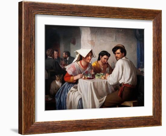 L'auberge Romaine  (In a Roman Osteria) Un Jeune Homme Au regard Menacant Et Deux Jeunes Femmes Du-Carl Bloch-Framed Giclee Print