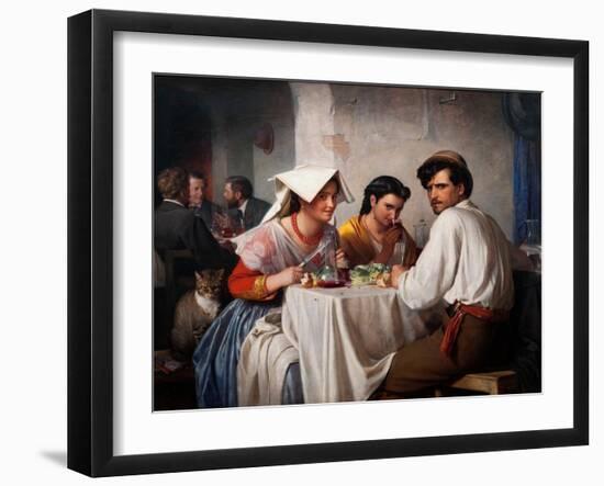 L'auberge Romaine  (In a Roman Osteria) Un Jeune Homme Au regard Menacant Et Deux Jeunes Femmes Du-Carl Bloch-Framed Giclee Print