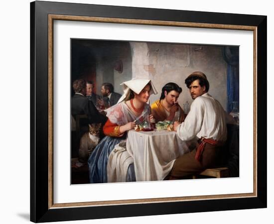 L'auberge Romaine  (In a Roman Osteria) Un Jeune Homme Au regard Menacant Et Deux Jeunes Femmes Du-Carl Bloch-Framed Giclee Print
