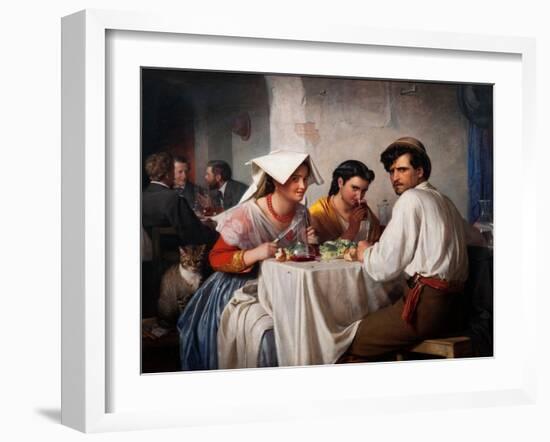 L'auberge Romaine  (In a Roman Osteria) Un Jeune Homme Au regard Menacant Et Deux Jeunes Femmes Du-Carl Bloch-Framed Giclee Print