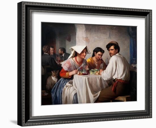 L'auberge Romaine  (In a Roman Osteria) Un Jeune Homme Au regard Menacant Et Deux Jeunes Femmes Du-Carl Bloch-Framed Giclee Print