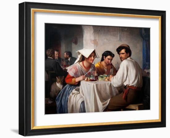 L'auberge Romaine  (In a Roman Osteria) Un Jeune Homme Au regard Menacant Et Deux Jeunes Femmes Du-Carl Bloch-Framed Giclee Print